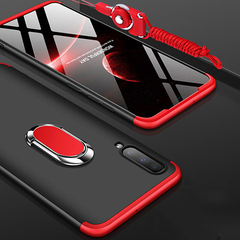 Funda Dura Plastico Rigida Carcasa Mate Frontal y Trasera 360 Grados con Anillo de dedo Soporte para Samsung Galaxy A70 Rojo y Negro