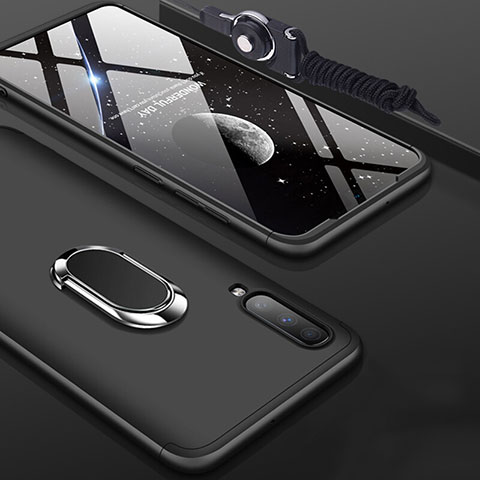 Funda Dura Plastico Rigida Carcasa Mate Frontal y Trasera 360 Grados con Anillo de dedo Soporte para Samsung Galaxy A70S Negro