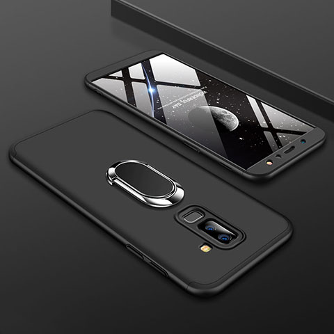 Funda Dura Plastico Rigida Carcasa Mate Frontal y Trasera 360 Grados con Anillo de dedo Soporte para Samsung Galaxy A9 Star Lite Negro