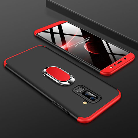 Funda Dura Plastico Rigida Carcasa Mate Frontal y Trasera 360 Grados con Anillo de dedo Soporte para Samsung Galaxy A9 Star Lite Rojo y Negro