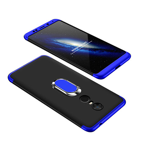 Funda Dura Plastico Rigida Carcasa Mate Frontal y Trasera 360 Grados con Anillo de dedo Soporte para Xiaomi Redmi 5 Plus Azul