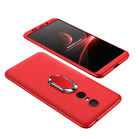 Funda Dura Plastico Rigida Carcasa Mate Frontal y Trasera 360 Grados con Anillo de dedo Soporte para Xiaomi Redmi 5 Plus Rojo