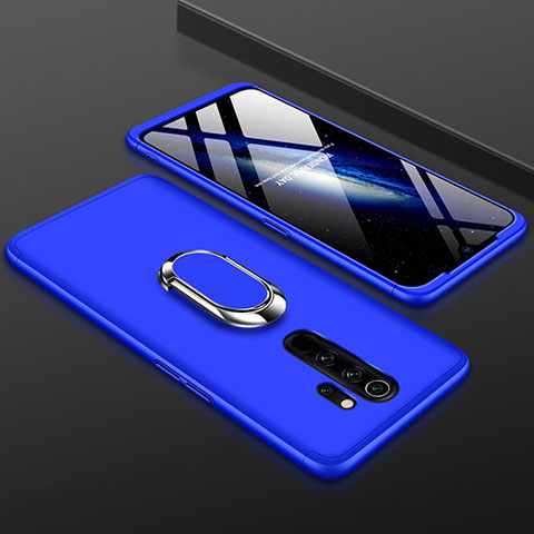 Funda Dura Plastico Rigida Carcasa Mate Frontal y Trasera 360 Grados con Anillo de dedo Soporte para Xiaomi Redmi Note 8 Pro Azul