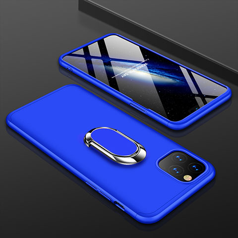 Funda Dura Plastico Rigida Carcasa Mate Frontal y Trasera 360 Grados con Anillo de dedo Soporte R01 para Apple iPhone 11 Pro Max Azul