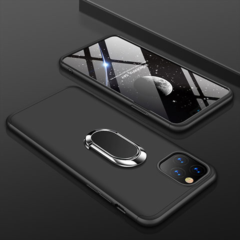 Funda Dura Plastico Rigida Carcasa Mate Frontal y Trasera 360 Grados con Anillo de dedo Soporte R01 para Apple iPhone 11 Pro Max Negro