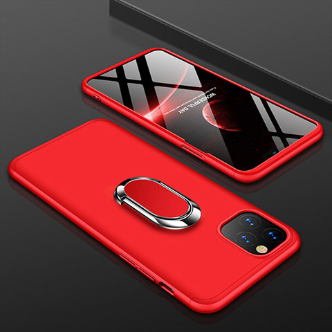 Funda Dura Plastico Rigida Carcasa Mate Frontal y Trasera 360 Grados con Anillo de dedo Soporte R01 para Apple iPhone 11 Pro Max Rojo