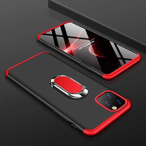 Funda Dura Plastico Rigida Carcasa Mate Frontal y Trasera 360 Grados con Anillo de dedo Soporte R01 para Apple iPhone 11 Pro Max Rojo y Negro