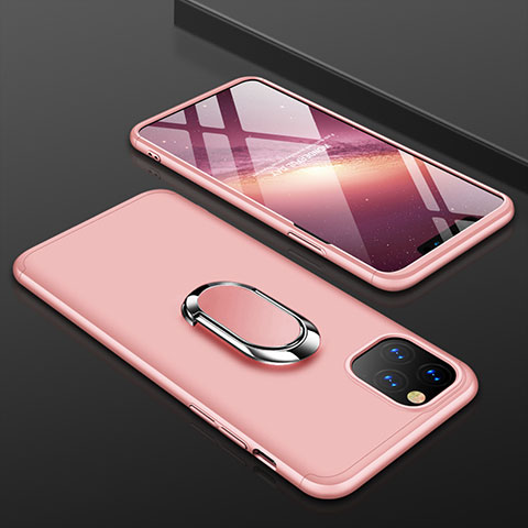 Funda Dura Plastico Rigida Carcasa Mate Frontal y Trasera 360 Grados con Anillo de dedo Soporte R01 para Apple iPhone 11 Pro Oro Rosa