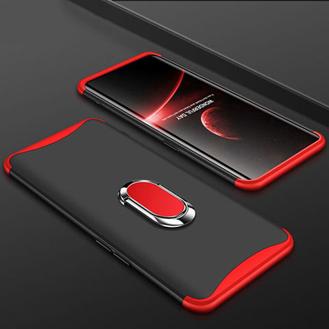 Funda Dura Plastico Rigida Carcasa Mate Frontal y Trasera 360 Grados con Anillo de dedo Soporte S01 para Oppo Find X Super Flash Edition Rojo y Negro