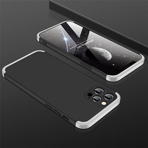 Funda Dura Plastico Rigida Carcasa Mate Frontal y Trasera 360 Grados M01 para Apple iPhone 12 Pro Max Plata y Negro
