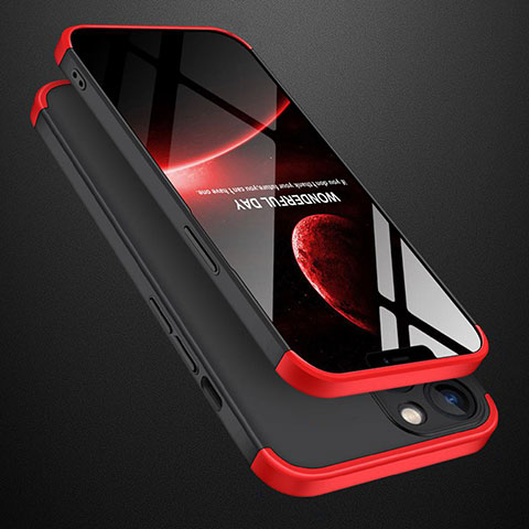Funda Dura Plastico Rigida Carcasa Mate Frontal y Trasera 360 Grados M01 para Apple iPhone 14 Rojo y Negro