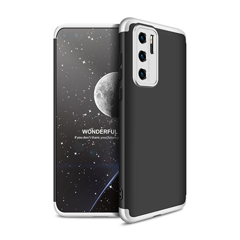 Funda Dura Plastico Rigida Carcasa Mate Frontal y Trasera 360 Grados M01 para Huawei P40 Plata y Negro