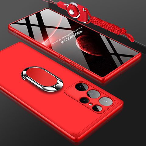 Funda Dura Plastico Rigida Carcasa Mate Frontal y Trasera 360 Grados M01 para Samsung Galaxy S22 Ultra 5G Rojo