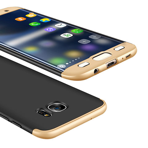 Funda Dura Plastico Rigida Carcasa Mate Frontal y Trasera 360 Grados M01 para Samsung Galaxy S7 Edge G935F Oro y Negro