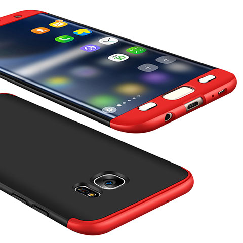 Funda Dura Plastico Rigida Carcasa Mate Frontal y Trasera 360 Grados M01 para Samsung Galaxy S7 Edge G935F Rojo y Negro