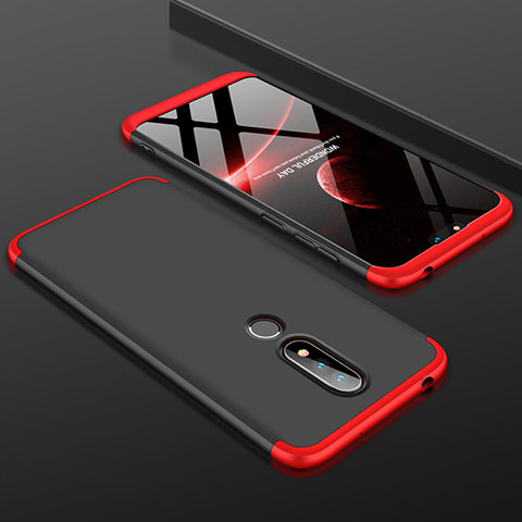Funda Dura Plastico Rigida Carcasa Mate Frontal y Trasera 360 Grados P01 para Nokia X6 Rojo y Negro