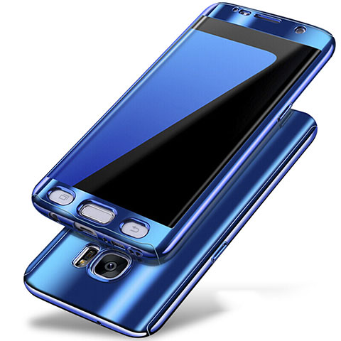 Funda Dura Plastico Rigida Carcasa Mate Frontal y Trasera 360 Grados P01 para Samsung Galaxy S7 Edge G935F Azul
