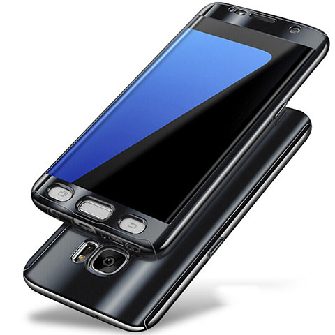 Funda Dura Plastico Rigida Carcasa Mate Frontal y Trasera 360 Grados P01 para Samsung Galaxy S7 Edge G935F Negro