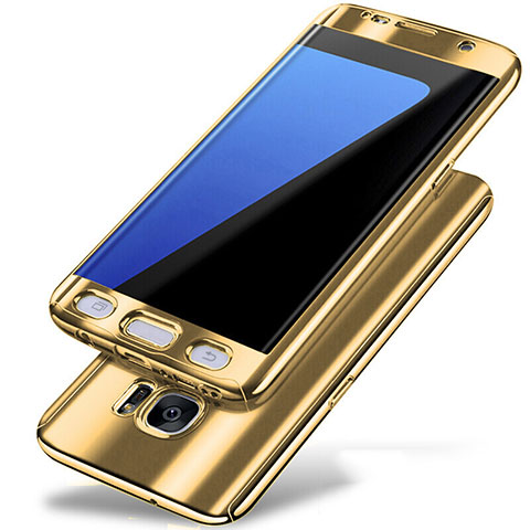 Funda Dura Plastico Rigida Carcasa Mate Frontal y Trasera 360 Grados P01 para Samsung Galaxy S7 Edge G935F Oro