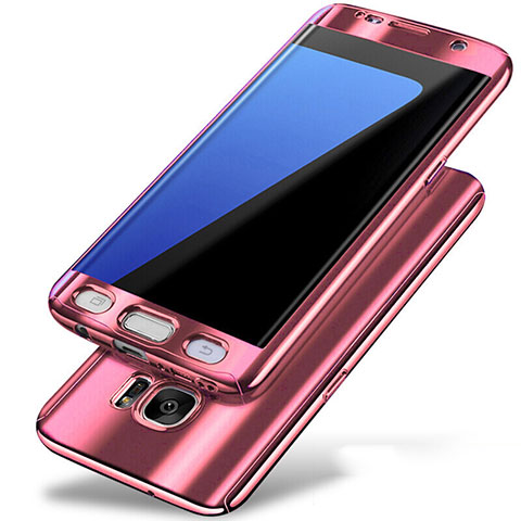 Funda Dura Plastico Rigida Carcasa Mate Frontal y Trasera 360 Grados P01 para Samsung Galaxy S7 Edge G935F Oro Rosa