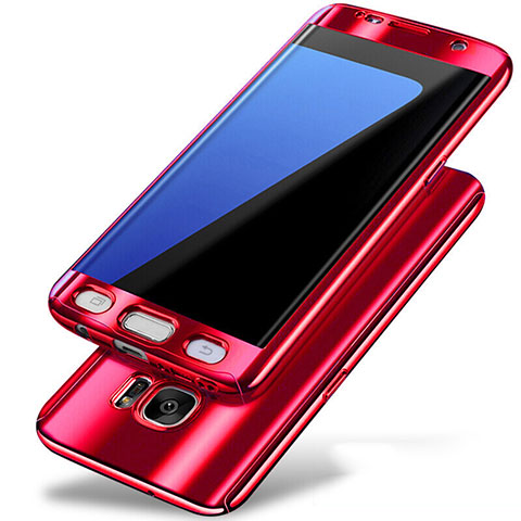 Funda Dura Plastico Rigida Carcasa Mate Frontal y Trasera 360 Grados P01 para Samsung Galaxy S7 Edge G935F Rojo