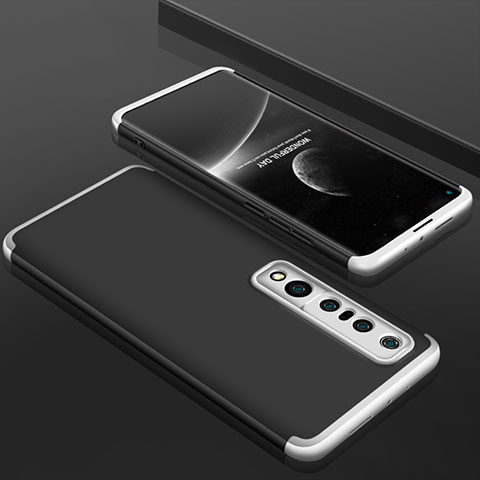 Funda Dura Plastico Rigida Carcasa Mate Frontal y Trasera 360 Grados P01 para Xiaomi Mi 10 Pro Plata y Negro