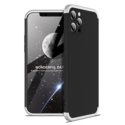 Funda Dura Plastico Rigida Carcasa Mate Frontal y Trasera 360 Grados para Apple iPhone 12 Pro Max Plata y Negro