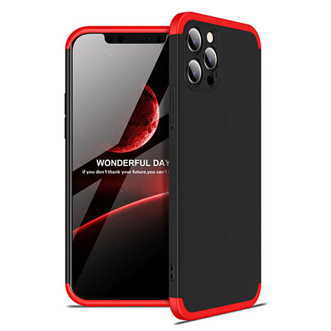 Funda Dura Plastico Rigida Carcasa Mate Frontal y Trasera 360 Grados para Apple iPhone 12 Pro Max Rojo y Negro