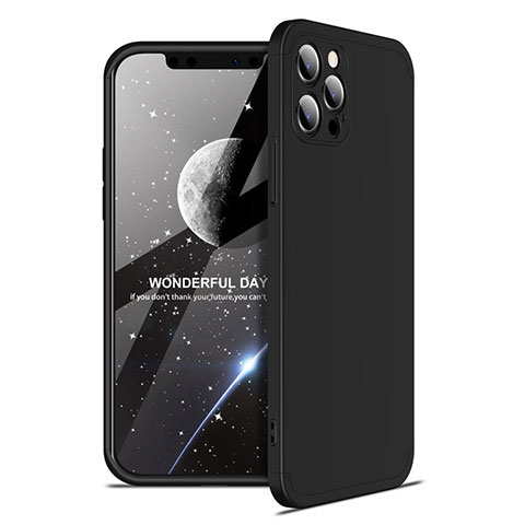 Funda Dura Plastico Rigida Carcasa Mate Frontal y Trasera 360 Grados para Apple iPhone 12 Pro Negro