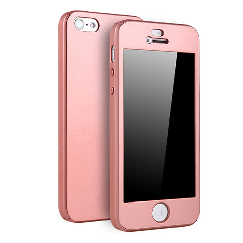 Funda Dura Plastico Rigida Carcasa Mate Frontal y Trasera 360 Grados para Apple iPhone 5 Oro Rosa