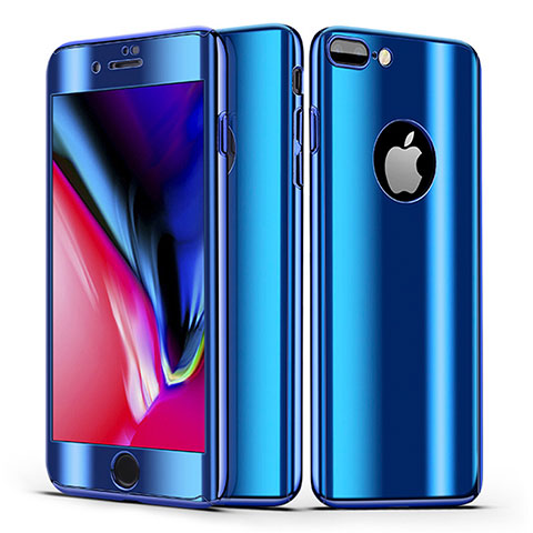 Funda Dura Plastico Rigida Carcasa Mate Frontal y Trasera 360 Grados para Apple iPhone 8 Plus Azul
