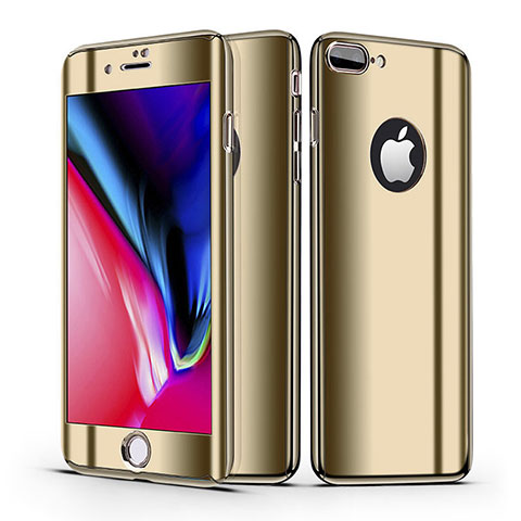 Funda Dura Plastico Rigida Carcasa Mate Frontal y Trasera 360 Grados para Apple iPhone 8 Plus Oro