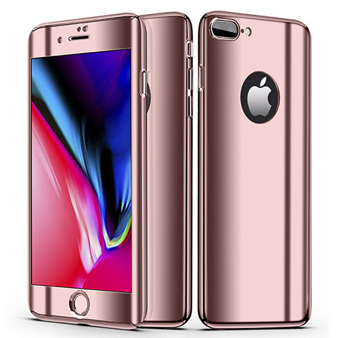 Funda Dura Plastico Rigida Carcasa Mate Frontal y Trasera 360 Grados para Apple iPhone 8 Plus Oro Rosa