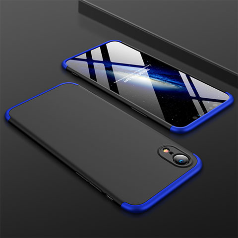 Funda Dura Plastico Rigida Carcasa Mate Frontal y Trasera 360 Grados para Apple iPhone XR Azul y Negro