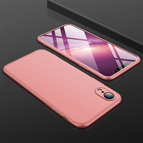 Funda Dura Plastico Rigida Carcasa Mate Frontal y Trasera 360 Grados para Apple iPhone XR Oro Rosa