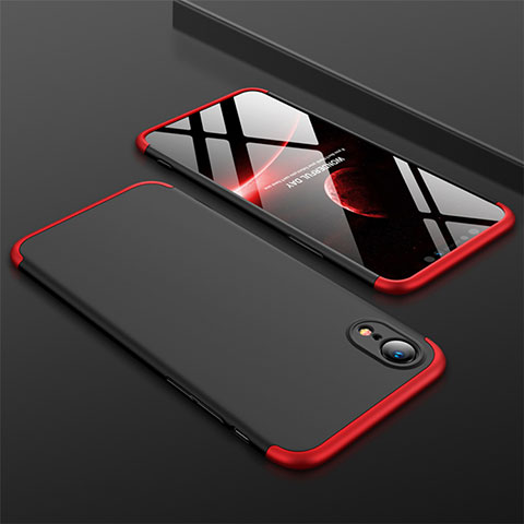 Funda Dura Plastico Rigida Carcasa Mate Frontal y Trasera 360 Grados para Apple iPhone XR Rojo y Negro