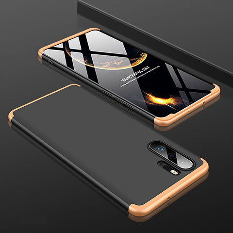 Funda Dura Plastico Rigida Carcasa Mate Frontal y Trasera 360 Grados para Huawei P30 Pro Oro y Negro