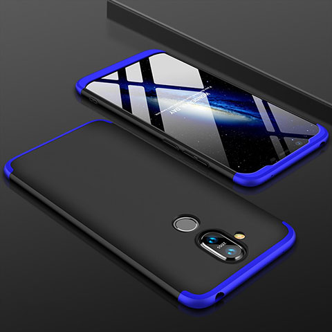 Funda Dura Plastico Rigida Carcasa Mate Frontal y Trasera 360 Grados para Nokia X7 Azul y Negro