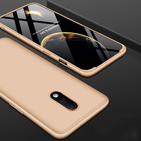 Funda Dura Plastico Rigida Carcasa Mate Frontal y Trasera 360 Grados para OnePlus 7 Oro