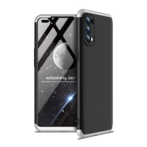 Funda Dura Plastico Rigida Carcasa Mate Frontal y Trasera 360 Grados para Oppo Reno4 4G Plata y Negro