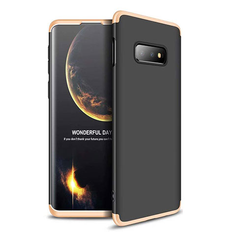 Funda Dura Plastico Rigida Carcasa Mate Frontal y Trasera 360 Grados para Samsung Galaxy S10e Oro y Negro