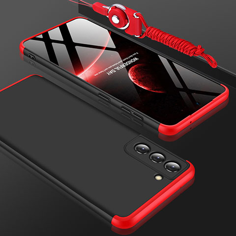 Funda Dura Plastico Rigida Carcasa Mate Frontal y Trasera 360 Grados para Samsung Galaxy S21 FE 5G Rojo y Negro
