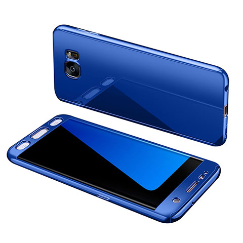 Funda Dura Plastico Rigida Carcasa Mate Frontal y Trasera 360 Grados para Samsung Galaxy S7 Edge G935F Azul