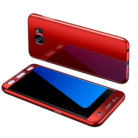 Funda Dura Plastico Rigida Carcasa Mate Frontal y Trasera 360 Grados para Samsung Galaxy S7 Edge G935F Rojo