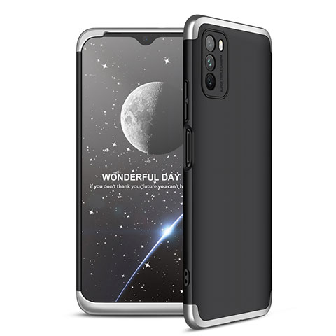 Funda Dura Plastico Rigida Carcasa Mate Frontal y Trasera 360 Grados para Xiaomi Poco M3 Plata y Negro