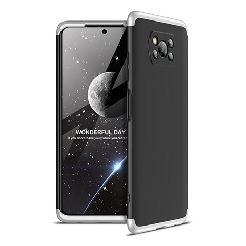 Funda Dura Plastico Rigida Carcasa Mate Frontal y Trasera 360 Grados para Xiaomi Poco X3 NFC Plata y Negro