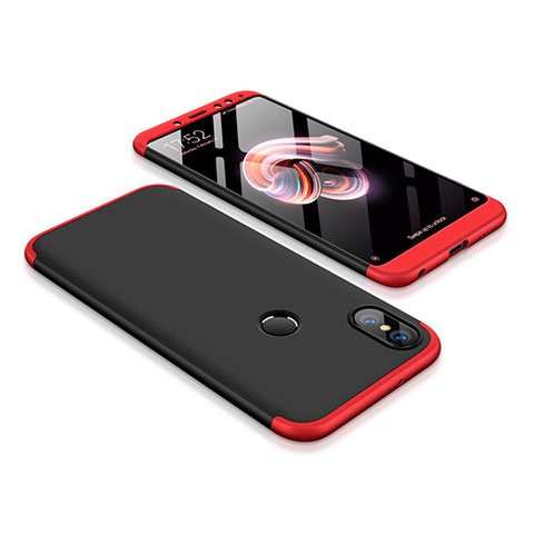 Funda Dura Plastico Rigida Carcasa Mate Frontal y Trasera 360 Grados para Xiaomi Redmi Note 5 Rojo y Negro