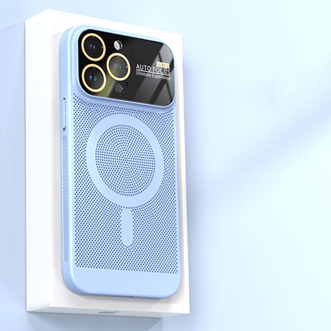Funda Dura Plastico Rigida Carcasa Perforada con Mag-Safe Magnetic JS1 para Apple iPhone 14 Pro Azul Cielo