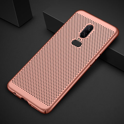 Funda Dura Plastico Rigida Carcasa Perforada para OnePlus 6T Oro Rosa