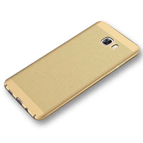 Funda Dura Plastico Rigida Carcasa Perforada para Samsung Galaxy C9 Pro C9000 Oro